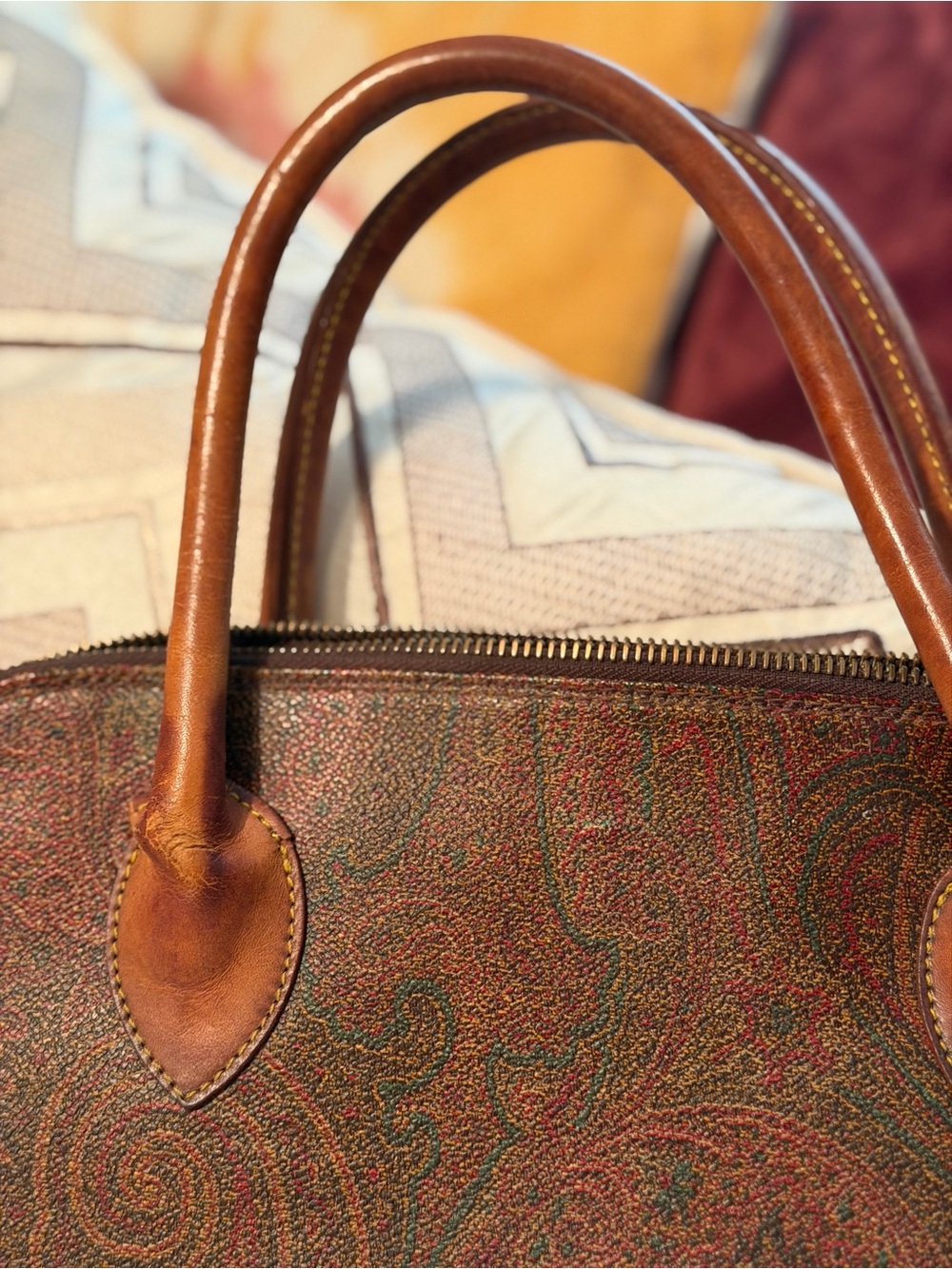 Vintage Etro two- way Leather-Trim Paisley Dome Satchel/Crossbody - Picture 3 of 16
